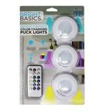 Bright Basics 3 Pack Color Changing Wireless LED Puck Lights w/ Remote Control