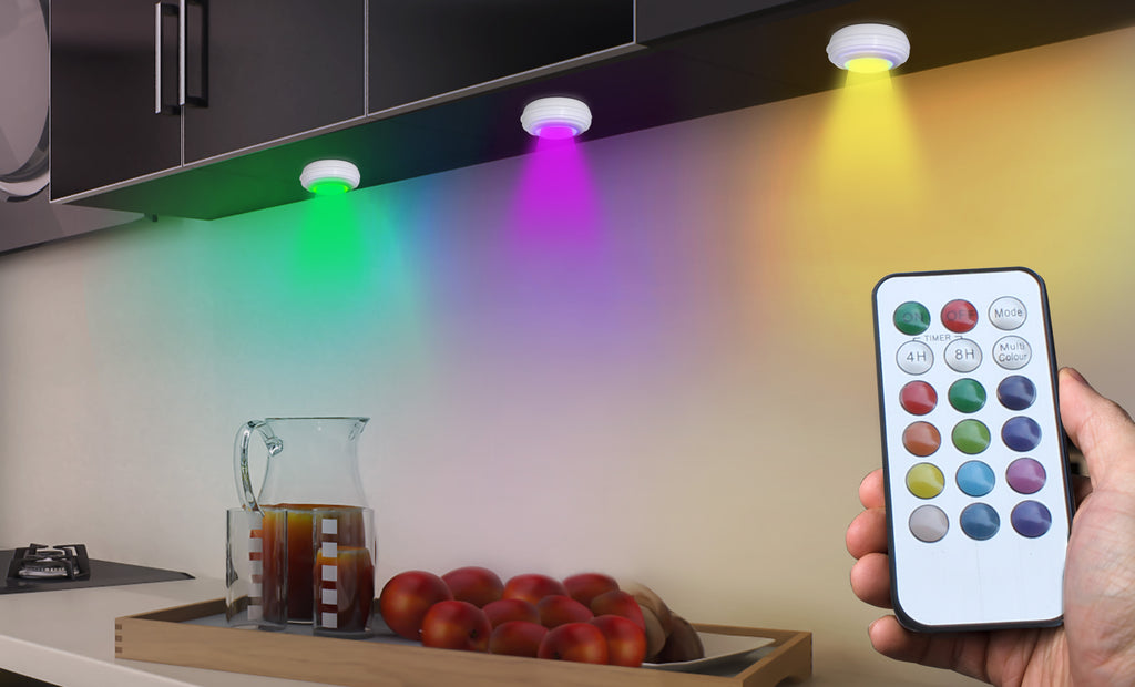 Bright Basics 3 Pack Color Changing Wireless LED Puck Lights w/ Remote –  Aduro Products