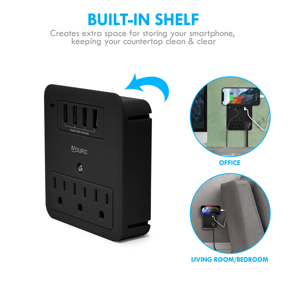 Aduro Surge Multi Charging Station with 3 Outlets & 4 USB Ports