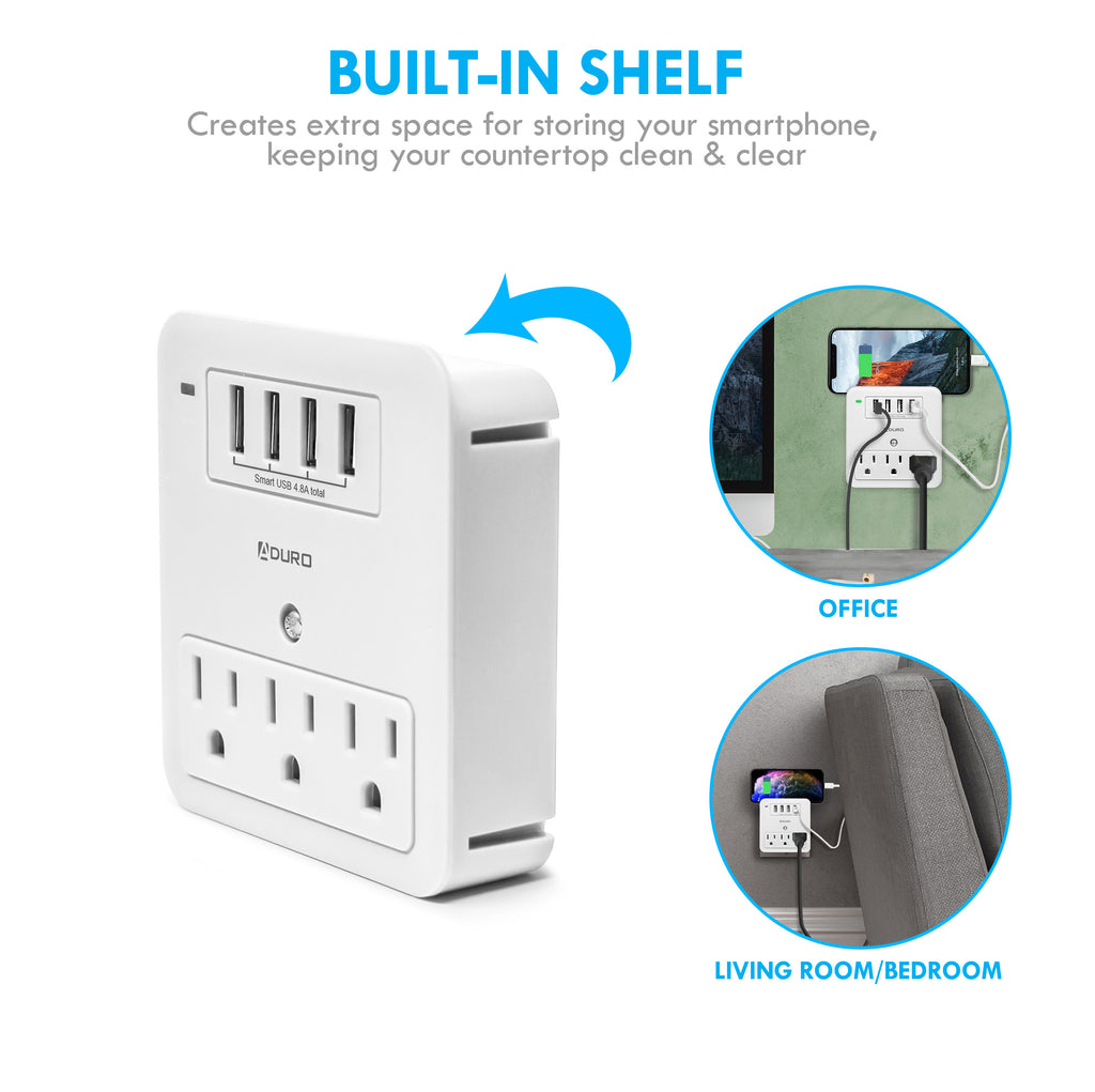 Aduro Surge Multi Charging Station with 3 Outlets & 4 USB Ports