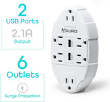 Aduro Surge Multi Charging Station with 6 Outlets & Dual USB Ports