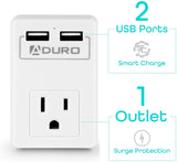 Aduro Surge Mini Travel Single Outlet Dual USB Surge Protector