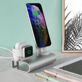 130-3 in 1 Charging Stand for iPhone, Airpods, & Apple Watch Silver