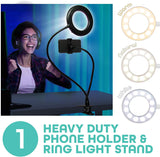 U-Stream Selfie Studio Gift Set w/ 6” Ring Light Stand, Selfie Clip Light & 6 Ft LED Light Strip