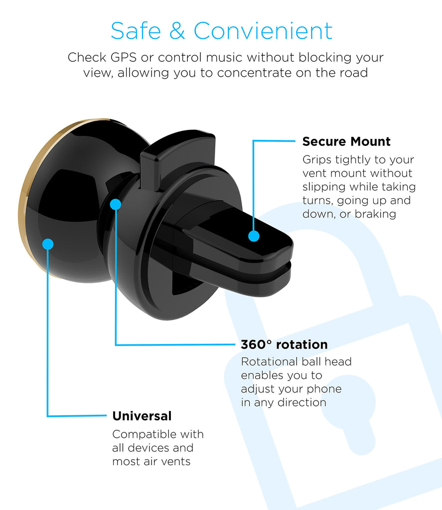 Aduro Solid Grip Magnetic Car Vent Phone Mount for iPhone & Android